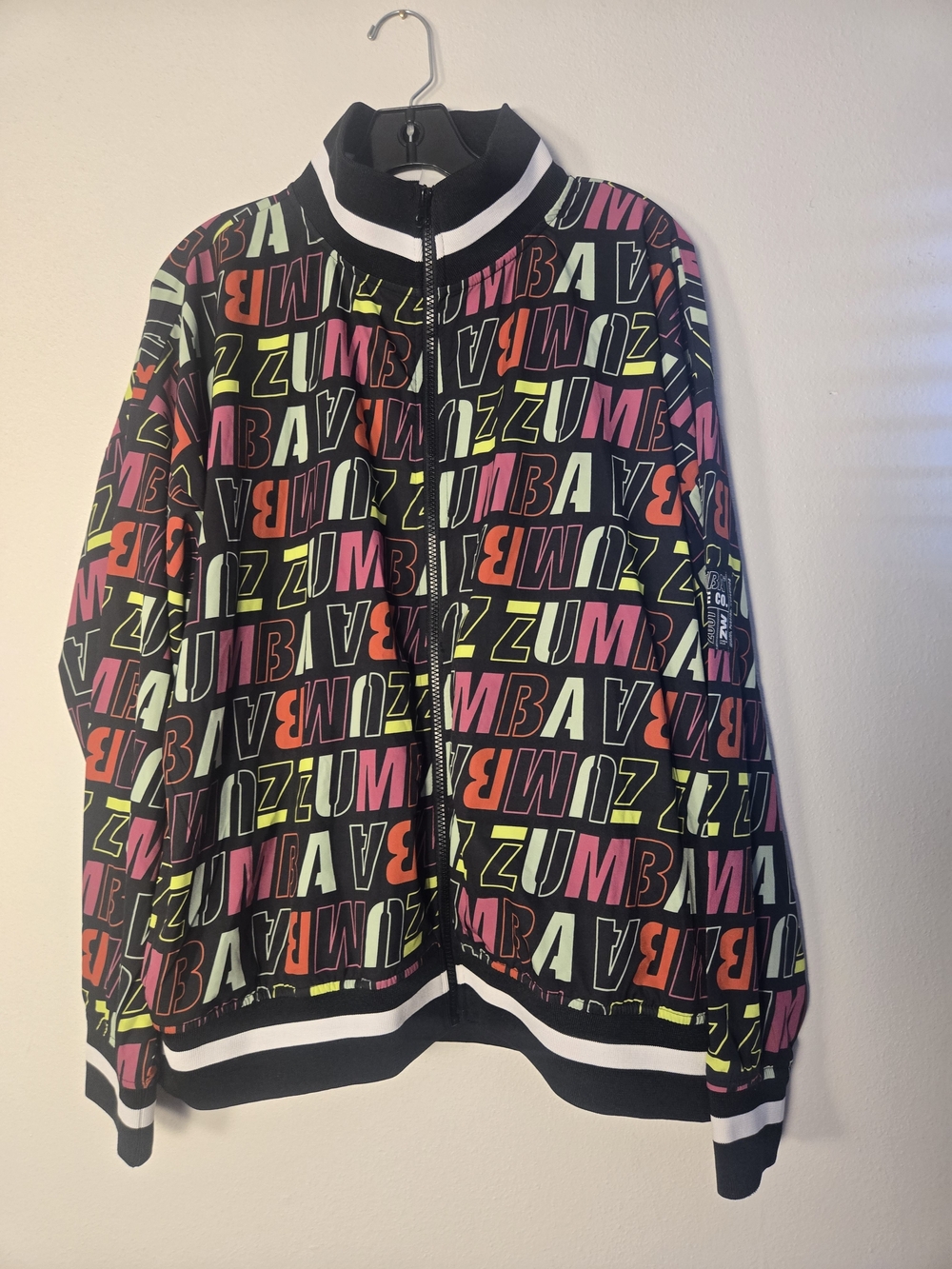 Zumba Fitness Black Jacket with Neon Pink, Yellow & Orange Logo Print
